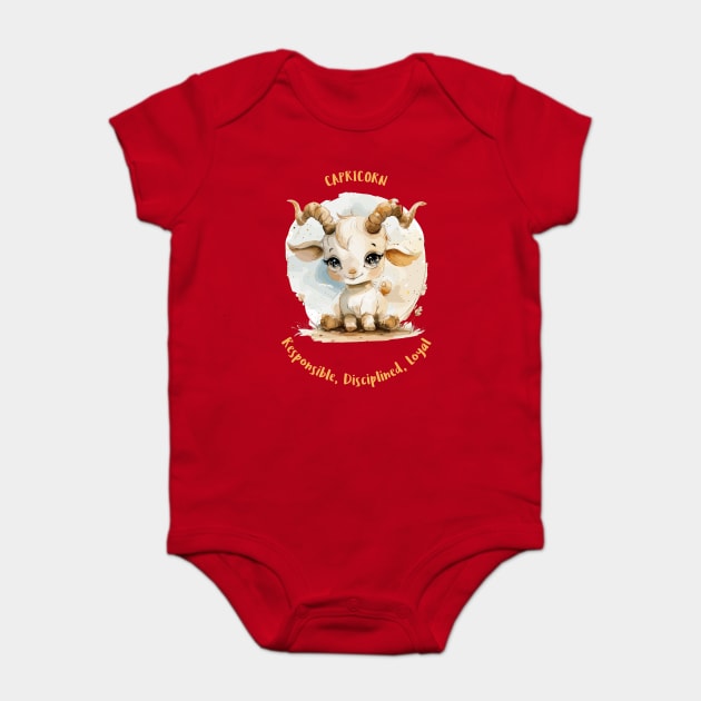Capricorn Cartoon Zodiac Sign Baby Bodysuit by Vinokurio